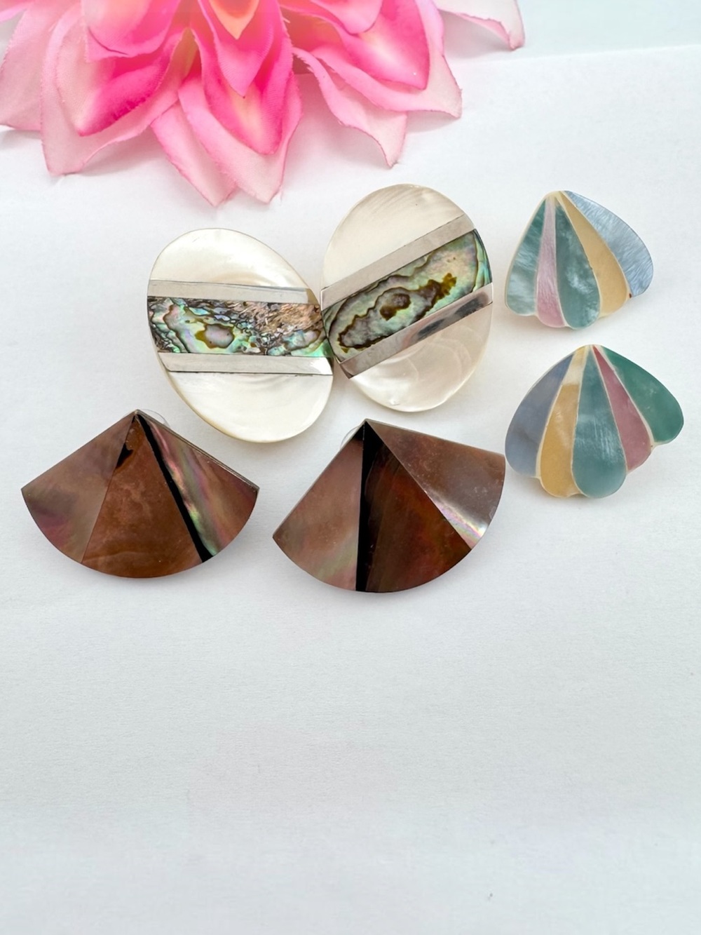 Vintage Shell Inlay Stud Earring Lot MOP Mother Of Pearl Abalone Mermaidcore